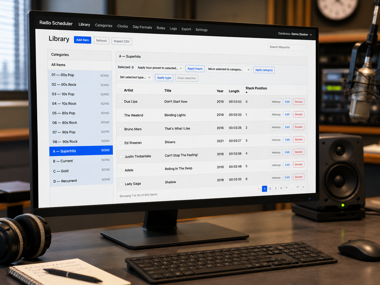 RadioContent Music Scheduler interface